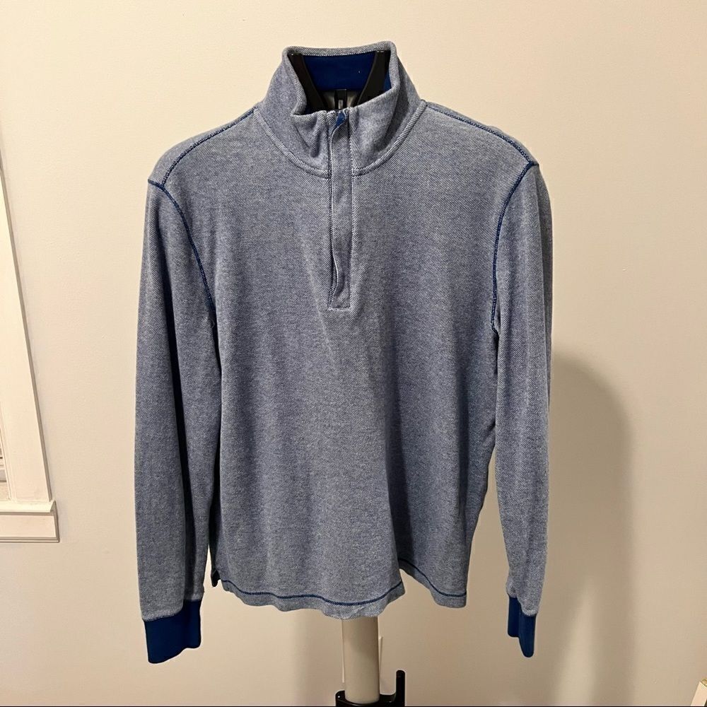 Michael Kors Quarter-Zip Pullover Jacket Blue & Dark Blue Trim Medium Men Cozy